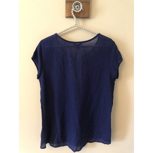 NWT Decree Womens Size M Blue Gauzy Top Embroidered Neckline Short Sleeve - Picture 4 of 4